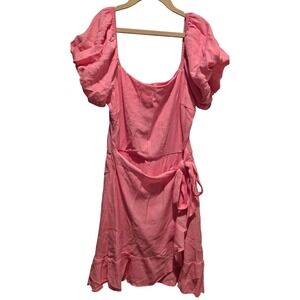 Trixxi Pink Dress Ruffle Hem Puff Sleeve Tie Waist Cottagecore Women's‎ Size S